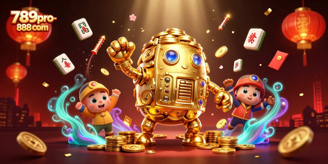 Experience the excitement at 789pro-888 com with a captivating scene featuring a golden golem surrounded by bustling casino elements.