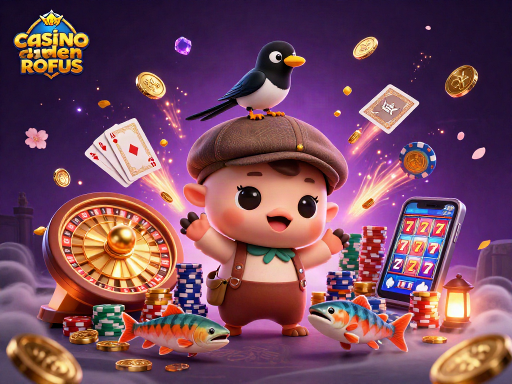 Spin the wheels of fortune at casino sider uden ROFUS with playful characters and vibrant casino elements.