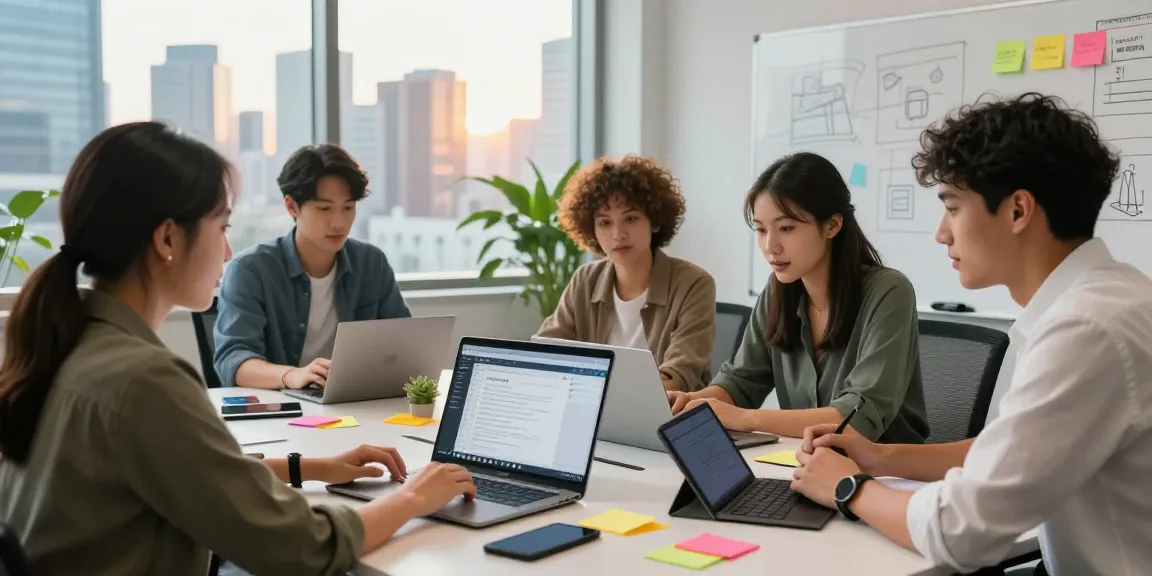 Collaborative team brainstorming WPS Download features during a meeting in a modern office