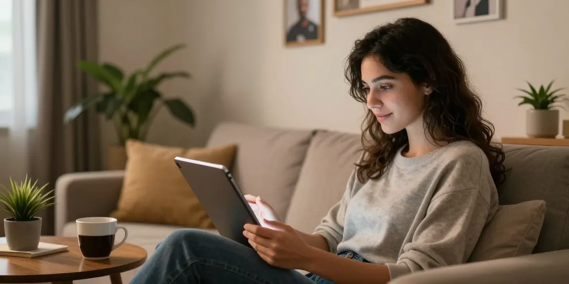 Engaging with girlfriend AI on a tablet in a cozy home setting.
