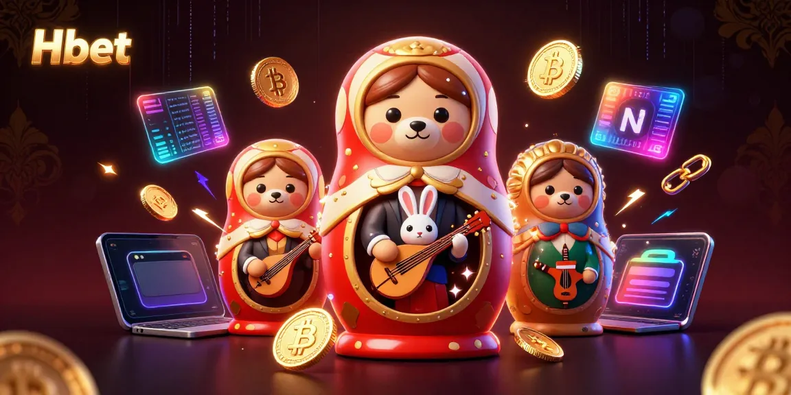 Experience the vibrant world of Hbet through a dynamic 3D casino illustration with colorful characters and crypto elements.