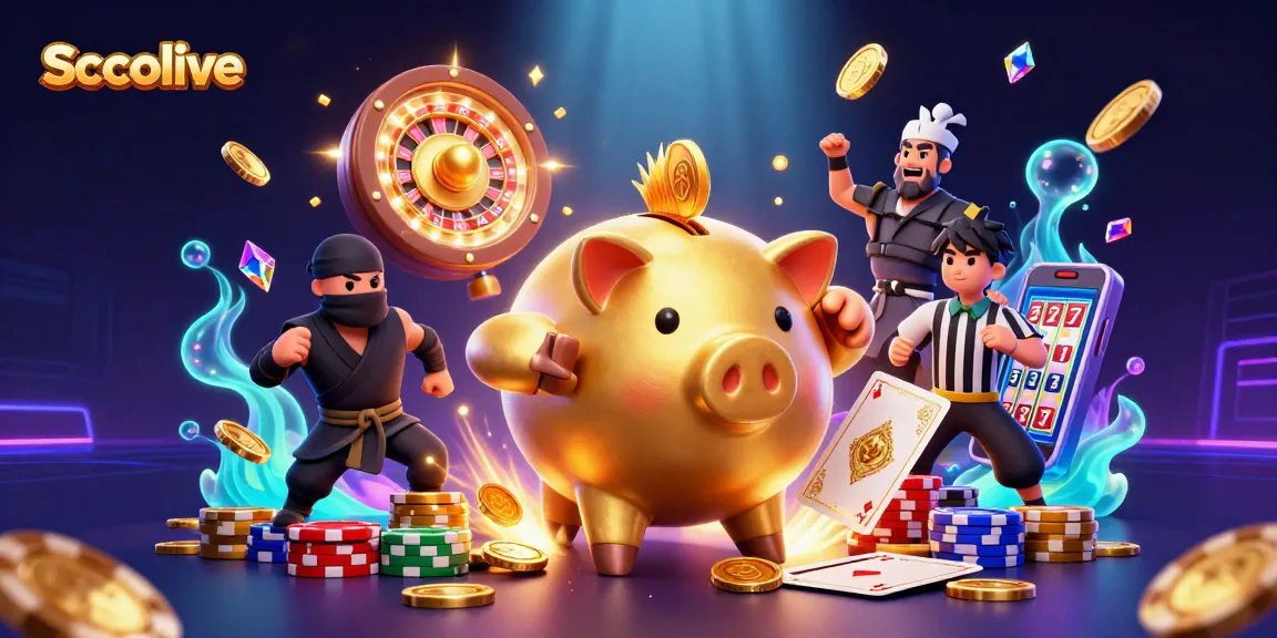 Socolive displays a vibrant scene of a sumo wrestler piggy bank and ninja, enhancing the gambling experience.
