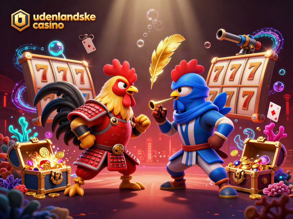 Engage with the excitement of udenlandske casino gameplay featuring dynamic 3D roosters in a thrilling casino environment.
