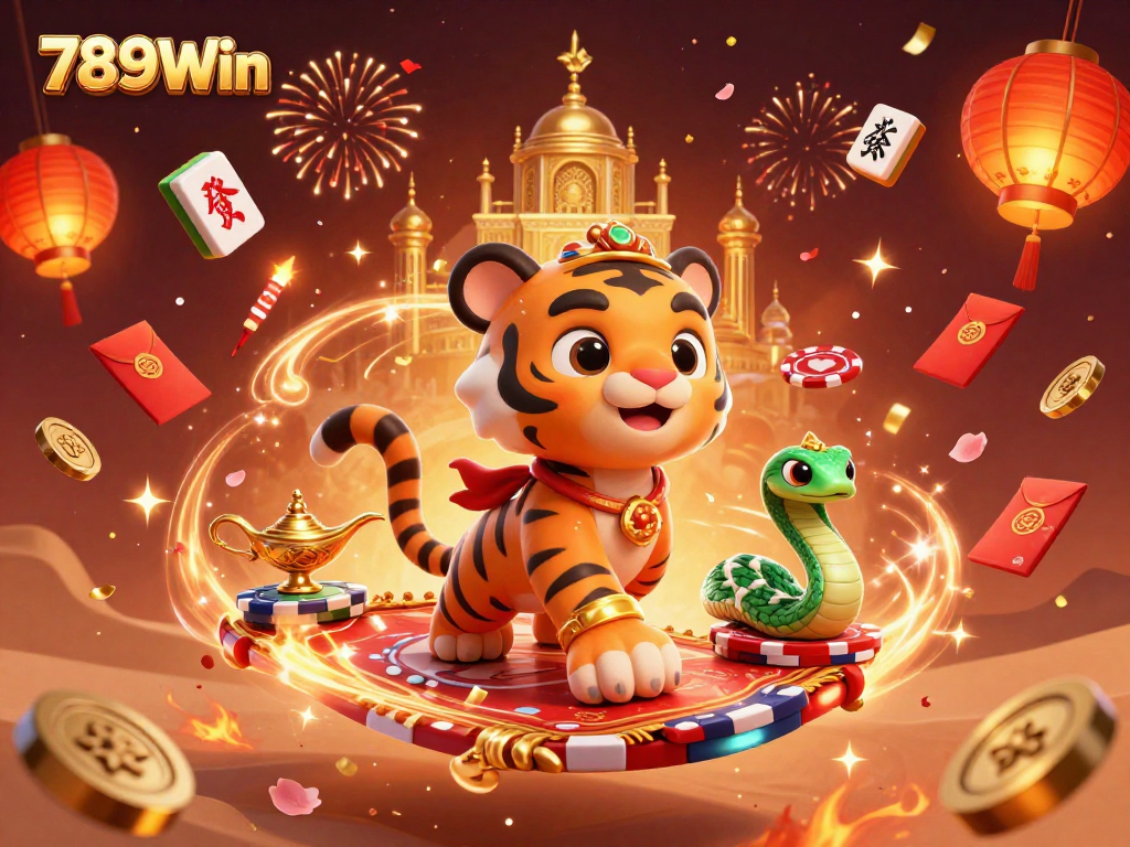 Experience the vibrant world of 789Win, featuring a thrilling sultan and magical elements in a casino-themed visual.