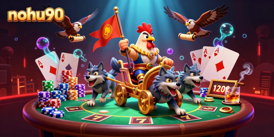 Nohu90 offers exciting slot games and dynamic action with cartoon characters in a vibrant casino setting.