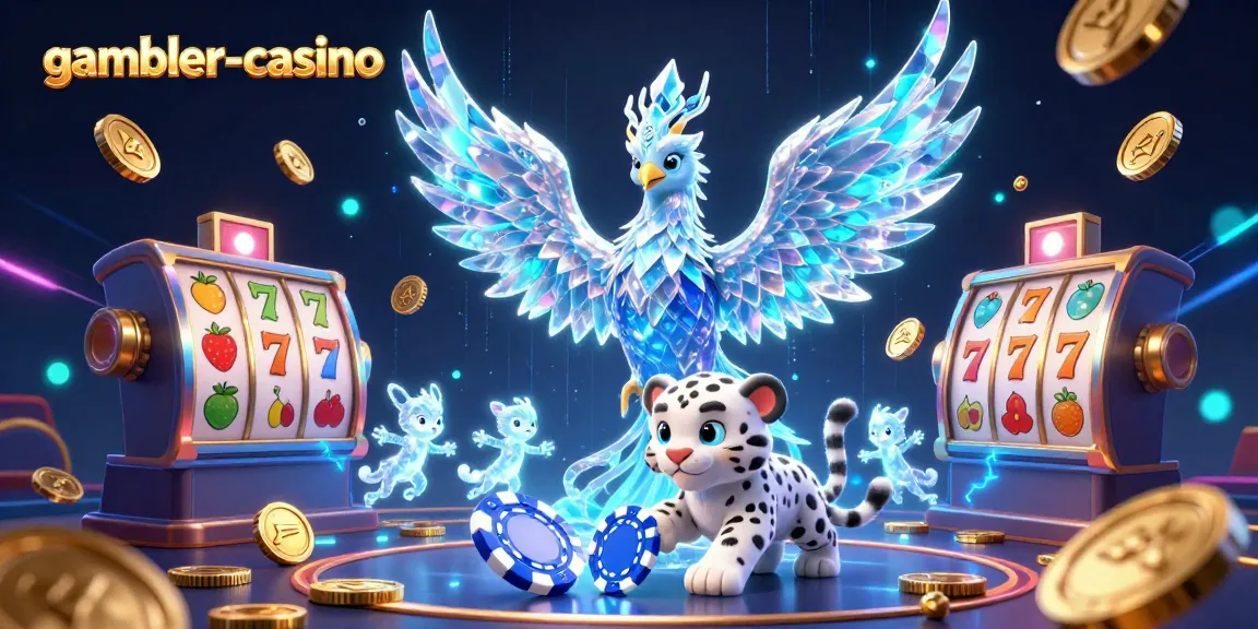 Spela på gambler-casino med en iscensatt illustration av en isfågel, snöleopard och magiska sprite-karaktärer.