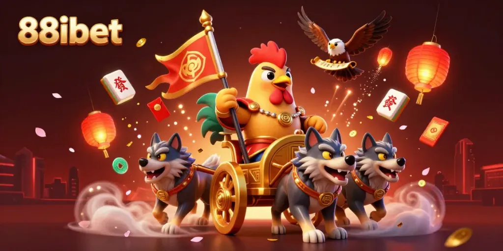 Experience thrilling gameplay at 88ibet with a dynamic illustration featuring iconic casino elements.