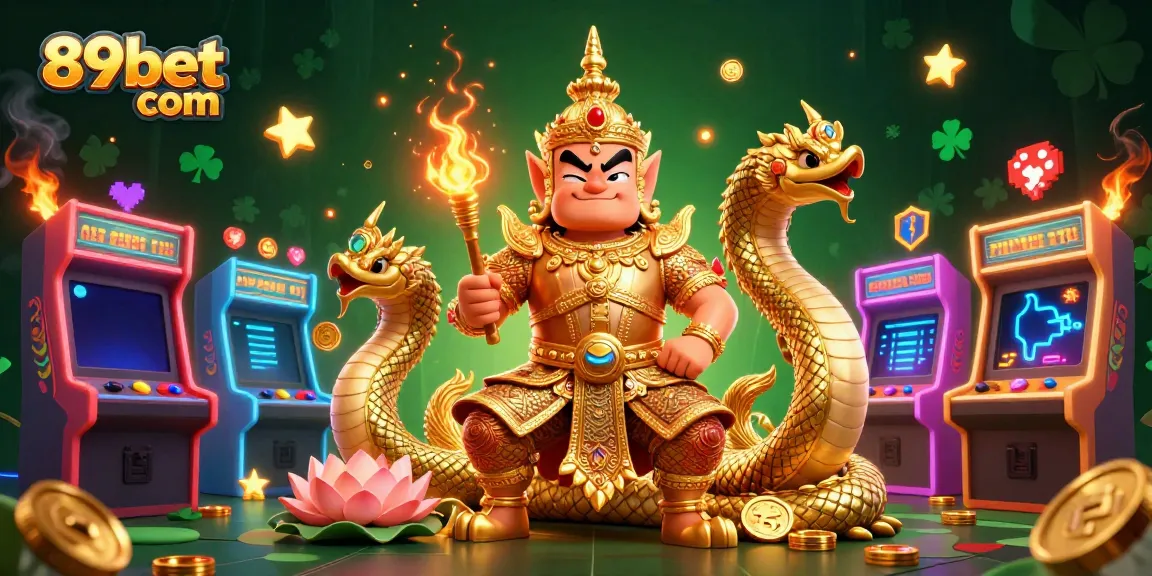 Experience vibrant gaming action with 89bet com, showcasing a friendly yaksha guardian.