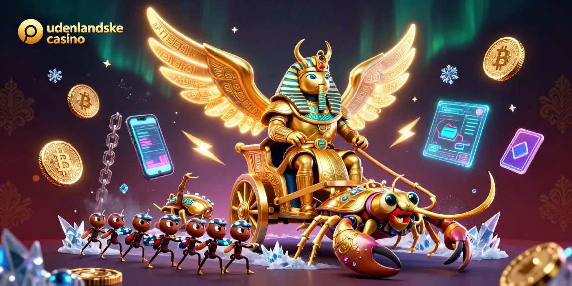 Engage with the vibrant world of udenlandske casino through a rich 3D illustration full of dynamic gaming elements.
