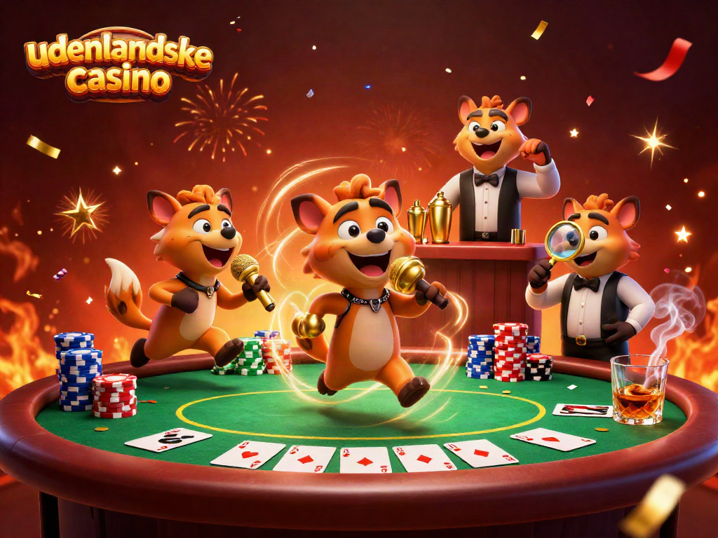 Engaging cartoon scene of udenlandske casino hyenas performing in a vibrant comedy club